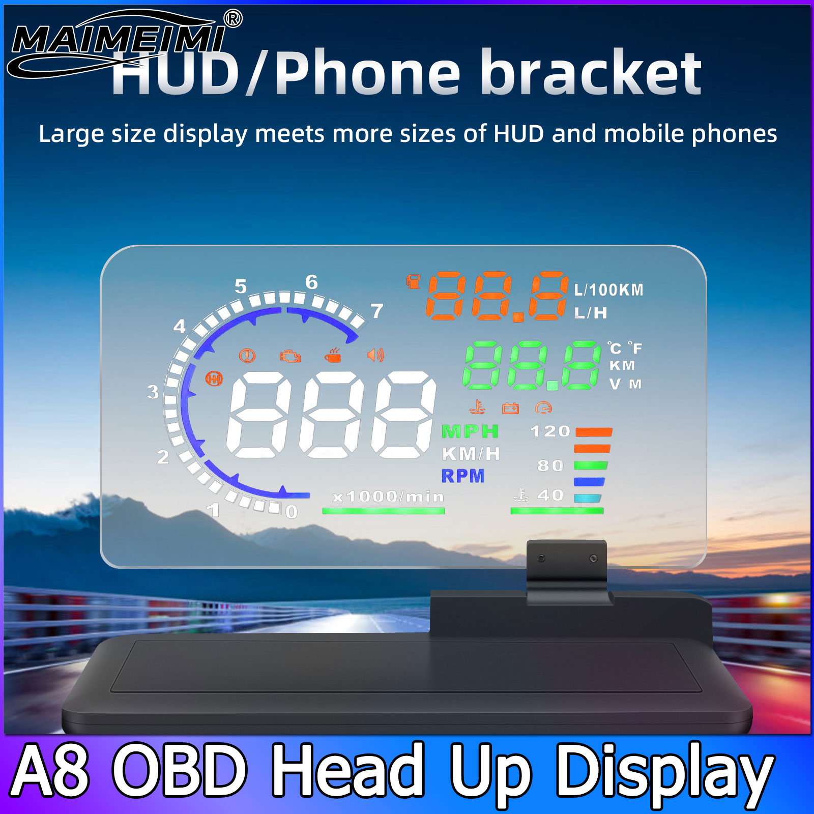 Obd2 Hud Speedometer Projector - มาตรวัดความเร็วรถยนต์ A8 แบบดิจิตอล HUD ODB พร้อมโปรเจคเตอร์แสดงผลบนกระจกหน้ารถ