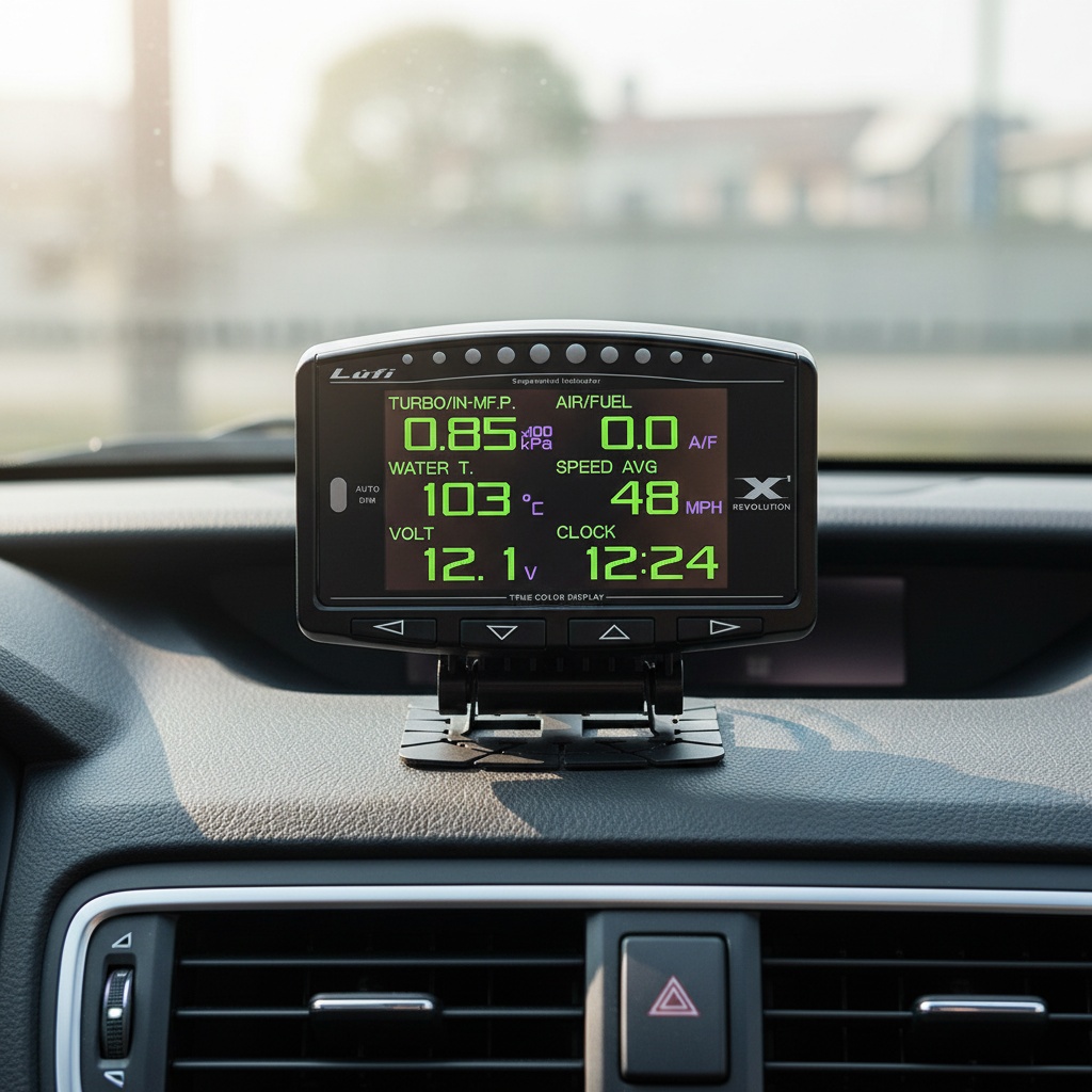 Hud Display With Tire Pressure - เกจวัดดิจิตอล Lufi X1 OBD2 สำหรับวัดแรงดันเทอร์โบ ความดันน้ำมัน