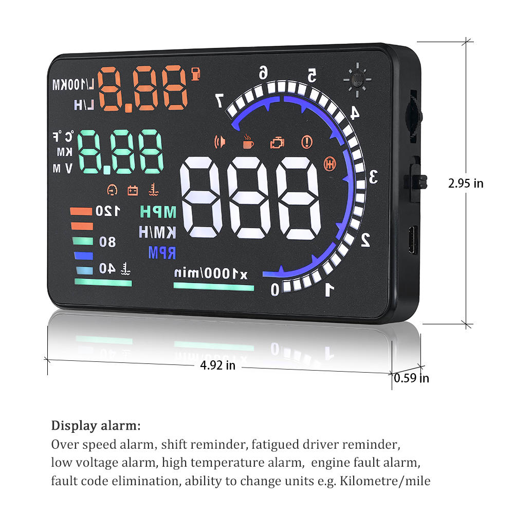 Hud Obd2 Multi Function Alarm - จอแสดงผล OBD2 สำหรับรถยนต์ HUD A8 พร้อมไฟ