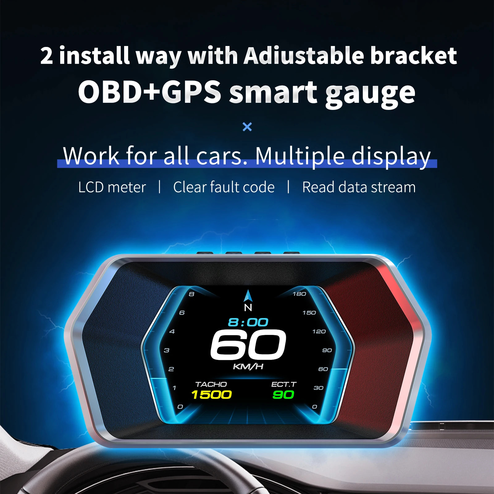Car Hud Head Up Display Gps - P17 HUD OBD2 GPS คอมพิวเตอร์ติดรถยนต์ อุปกรณ์อิเล็กทรอนิกส์สำหรับรถยนต์