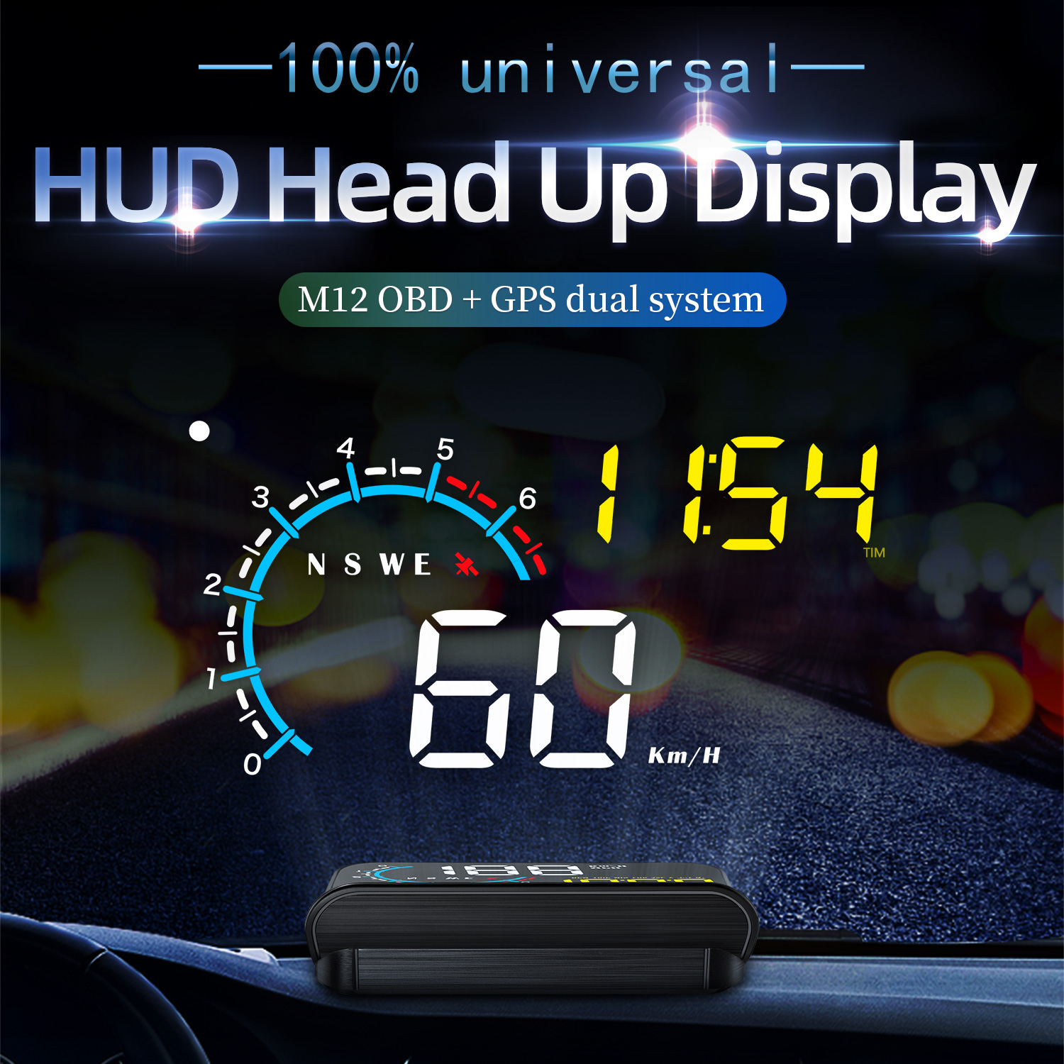 Hud Reflection Film Windshield - M12ฟิล์มสะท้อนแสงมาตรวัดความเร็วรถยนต์ OBD + GPS HUD ระบบเตือนภัยแรงดันไฟฟ้าอิเล็กทรอนิกส์กระจกหน้ารถ