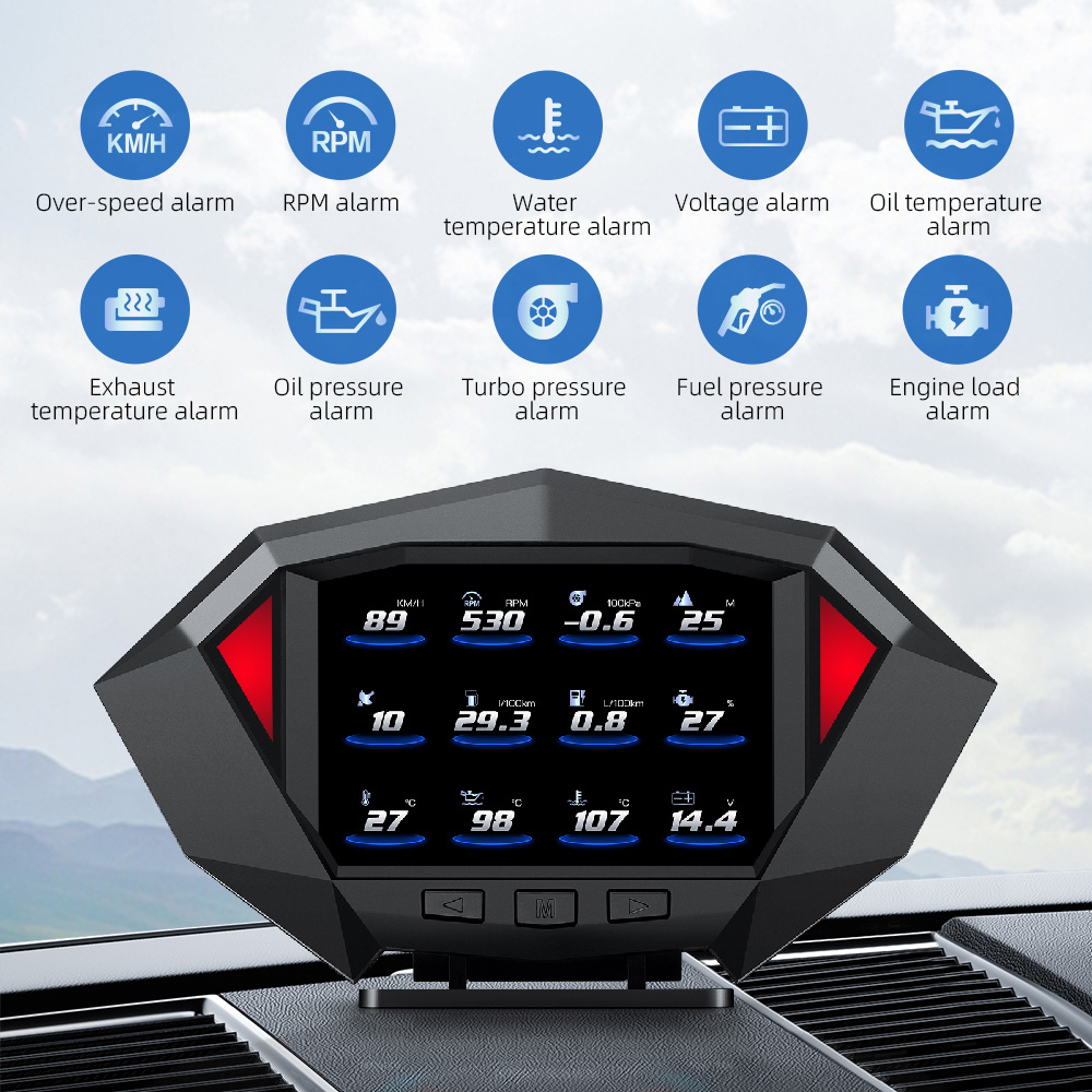 Obd2 Hud Speedometer Projector - OBD2 HUD สำหรับรถยนต์, หน้าจอแสดงบนแผงหน้าปัดนาฬิกาคอมพิวเตอร์เครื่องวัดความลาดชันระบบ GPS วัดความเร็ว