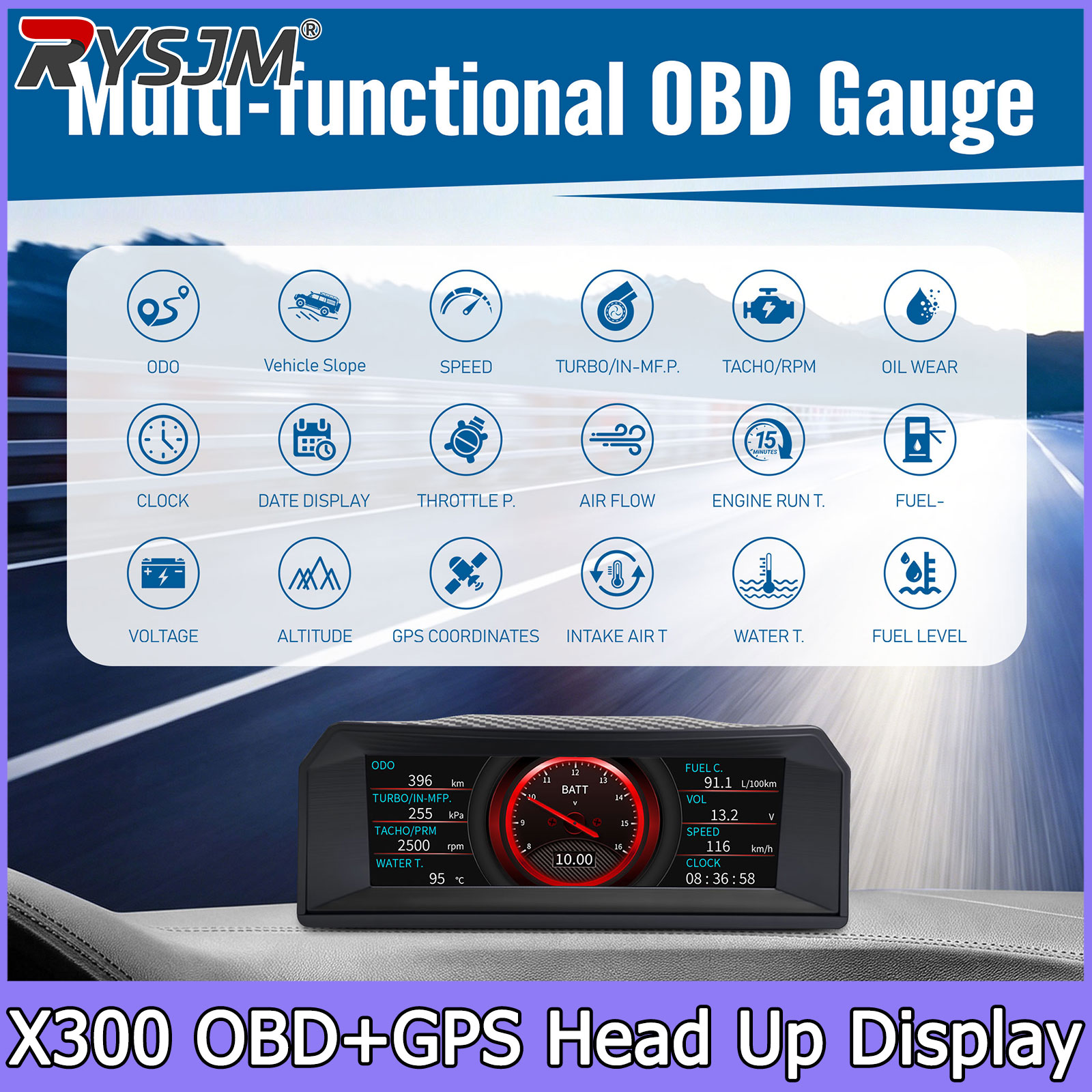 X300 เครื่องมือวัดอเนกประสงค์  - Hud Obd2 Multi Function Alarm บทวิจารณ์และราคา