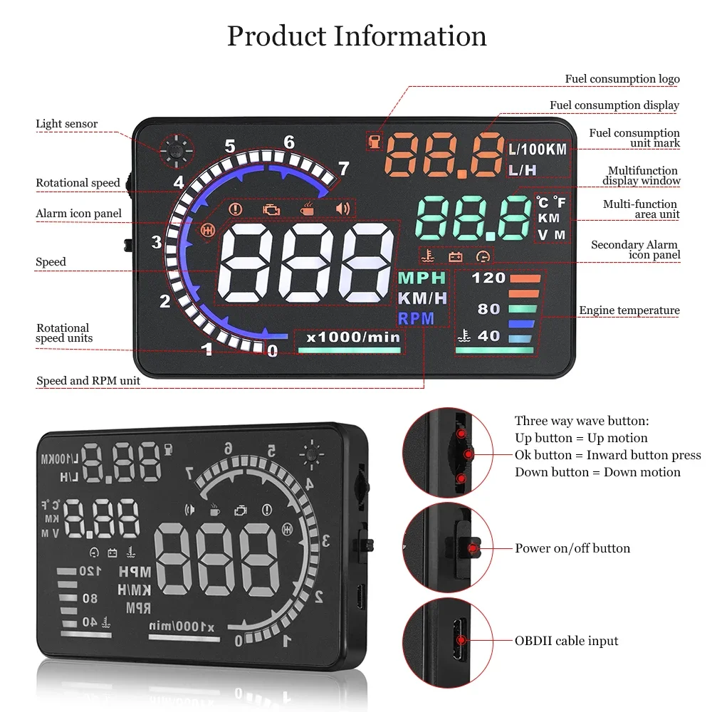 A8 OBD2 สําหรับ HUD รถ Head Up - Obd2 Hud Speedometer Projector บทวิจารณ์และราคา