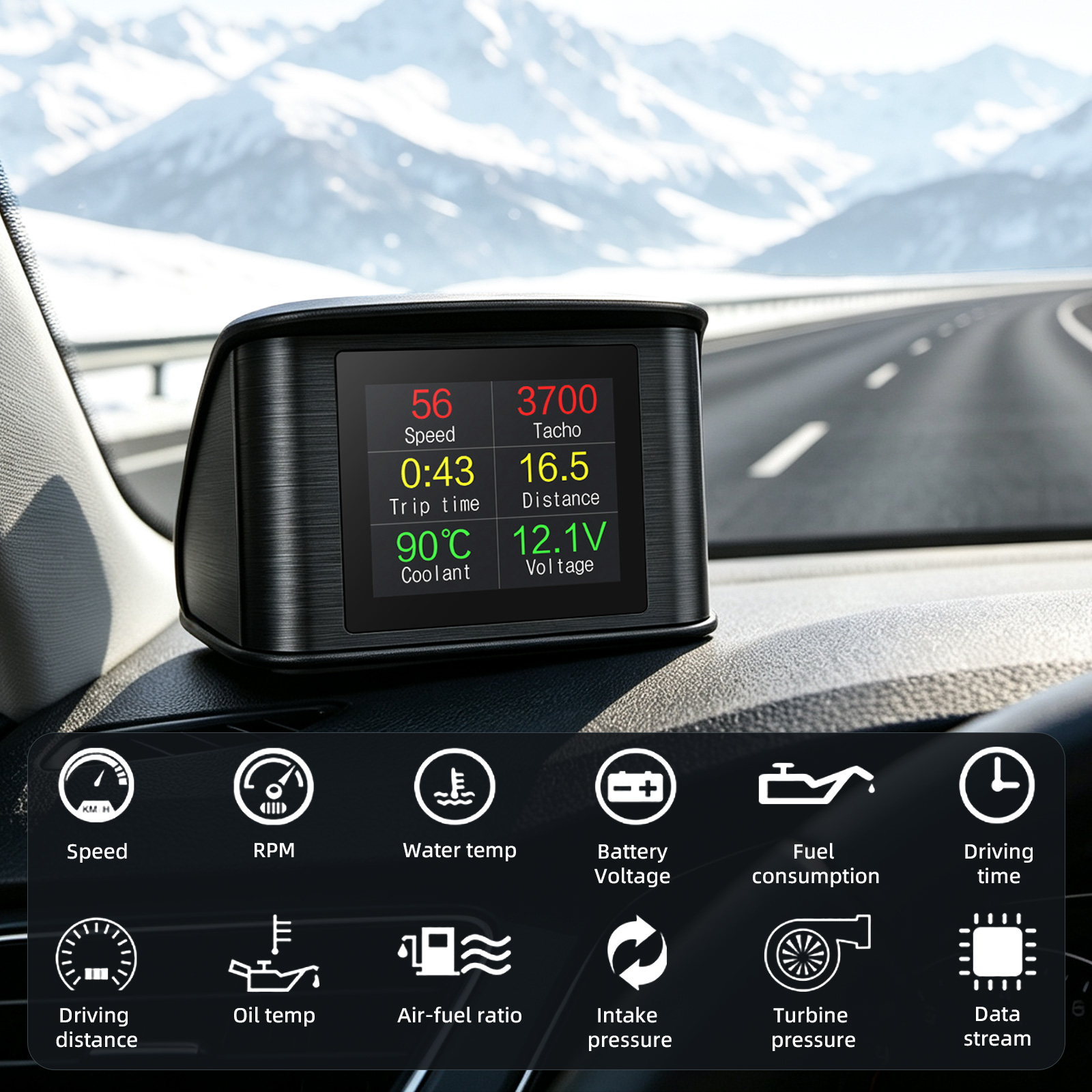 OBD2 HUD จอแสดงผลบนกระจกหน้ารถ - Hud Display With Tire Pressure บทวิจารณ์และราคา