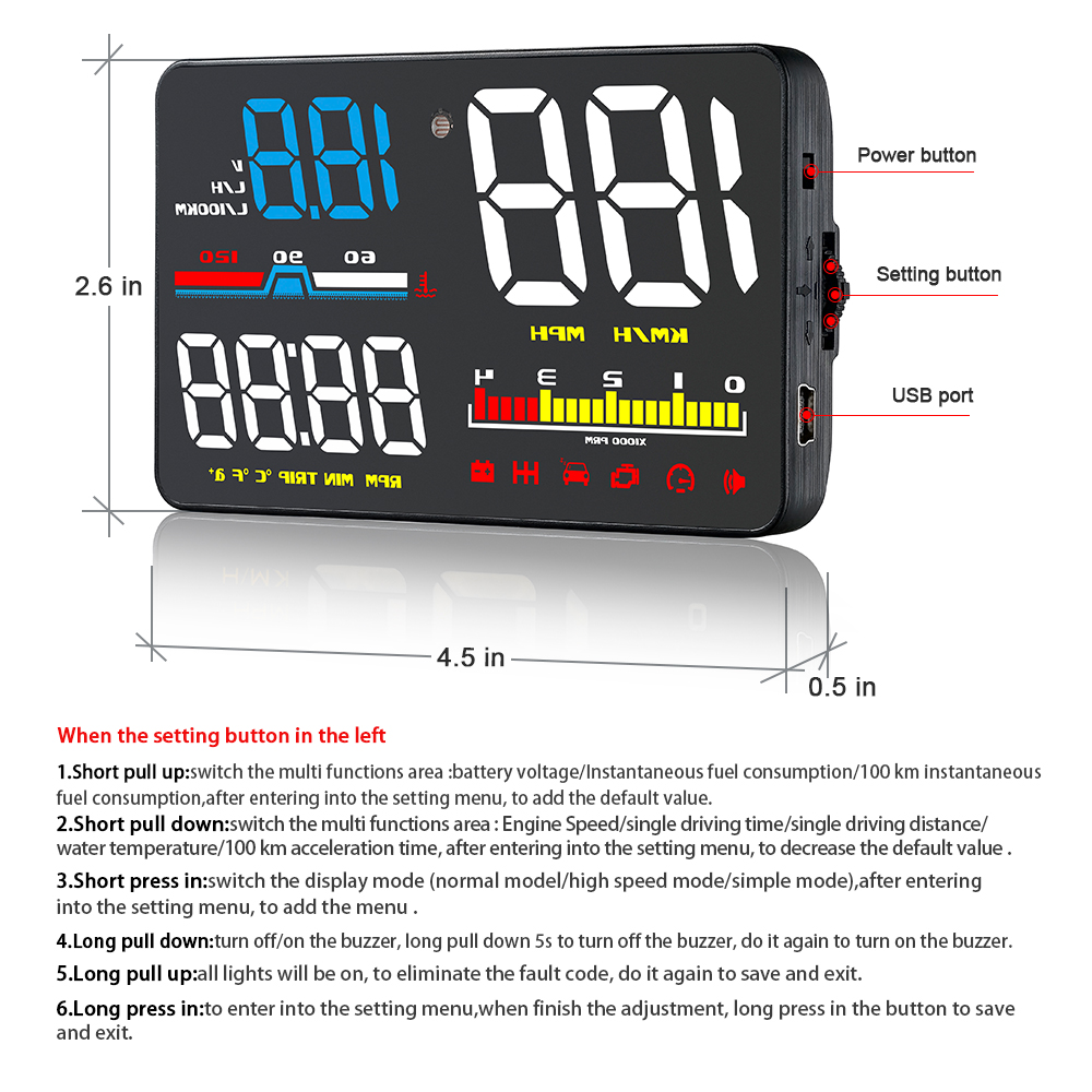 D5000 OBD HUD จอแสดงผลแบบดิจิต - Hud Obd2 Multi Function Alarm บทวิจารณ์และราคา