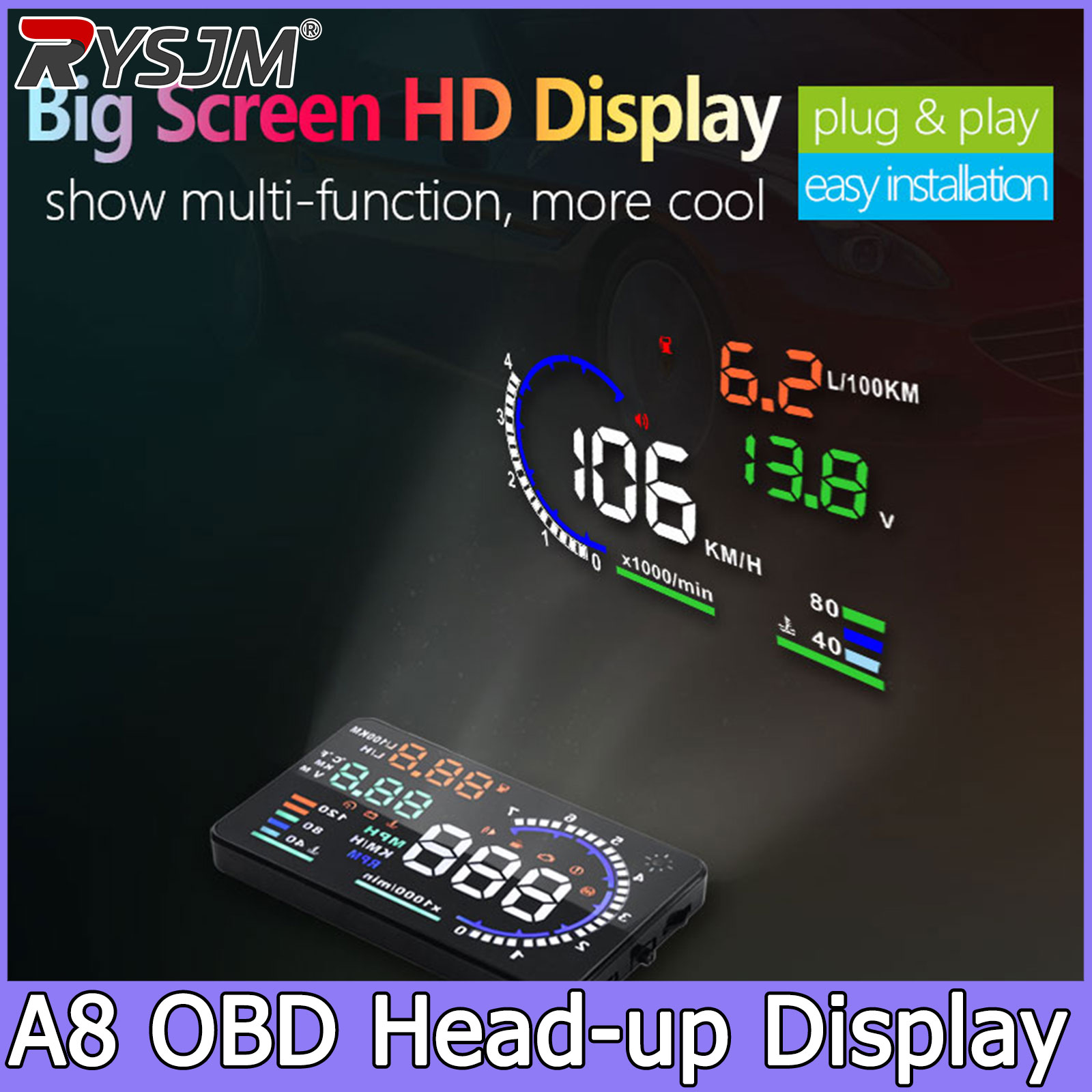 A8 OBD HUD จอแสดงผลบนกระจกหน้า - Car Heads Up Display Navigation บทวิจารณ์และราคา